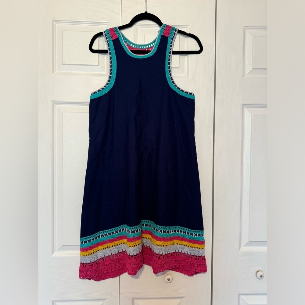Akemi + Kin Small navy blue tank shift midi dress with colorful crochet details - Picture 3 of 7